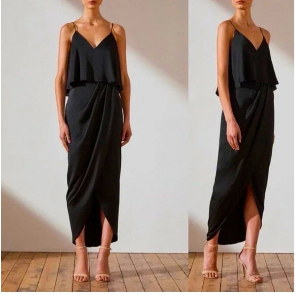 Shona Joy Thrill Tulip Hem Maxi Dress 8 Black Elegant Cocktail Wedding